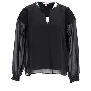 Tommy Hilfiger Womens Chiffon Blend Smocked Blouse Black Long Sleeve Size S - Picture 1 of 11