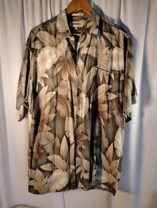 Vintage 90's Campia Moda Green & Cream  Floral Print Men's Short Sleeve L - Picture 1 of 5