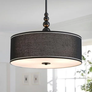Shrine Drum Chandelier Light D21"xH8", Farmhouse Pendant for Dining Room, Black - Picture 1 of 11