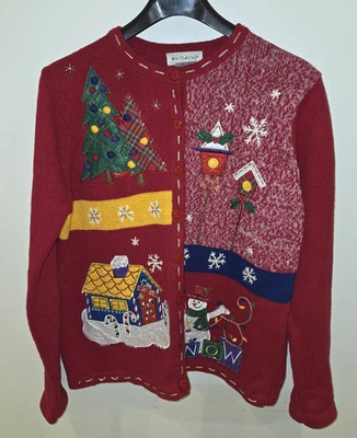 Cárdigan Suéter Navidad Bordado Ciervo Blanco De Colección Cuentas Mujer Talla XL 16-18 Foto 1 de 4