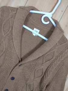 GAP Brown Shawl Collar Button Cardigan Sweater Mens Medium Grandpa Cable Knit - Bild 1 von 12