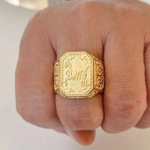 18 Kt Real Solid Yellow Gold Letter Personalized Initial Signet Men'S Ring - Picture 1 of 10