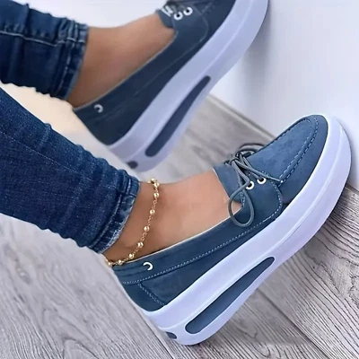 Women Block Shoes Slip On Closed Toe Platform Flat Wedge Casual Lace Up Sneakers - Image 1 of 4