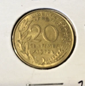 FRANCE 1972 BU 20 CENTIME COIN - Picture 1 of 2