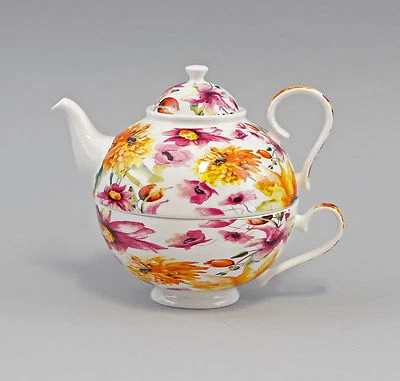 9952342 Porzellan Tee-Set Tea for one Set Sommerwiese Jameson&Tailor 0,6l H14cm - Bild 1 von 2