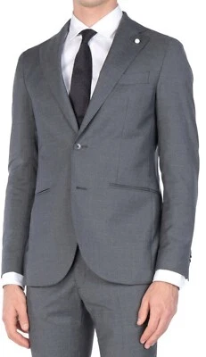 Terno de lã cinza Luigi Bianchi Mantova masculino sem forro slim fit tamanho 40R EUA - Imagem 1 de 4