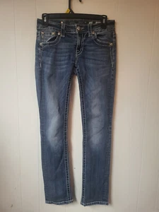 Miss Me Signature Straight Size 27 Jeans Fleur De Lis w/ Rhinestones - Picture 1 of 5