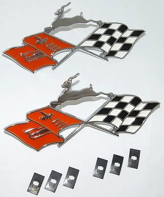 1958 CHEVROLET IMPALA REAR QUARTER EMBLEM # 58C-16723-FLG NEW PAIR W FASTENERS - Image 1 of 2