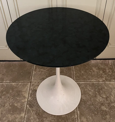 Unmarked (?) Knoll Vintage Tulip Side Table Dark Blue Top W/ White Base 20" Tall Cover