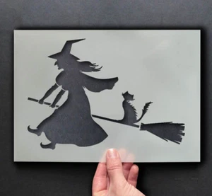Halloween Plantilla Bruja En Escoba Pintura Signos, Paredes, Telas, Muebles Arte - Imagen 1 de 8