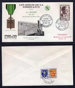 FRANCE 1957 FDC Cover Hero of The Resistance Jean Moulin Medal Cachet - Picture 1 of 3