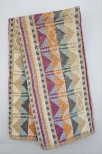 Vintage 80s Colorful Geometric Stripe Hand Towels ~ Set of 2 Mauve Orange Green - Picture 1 of 14