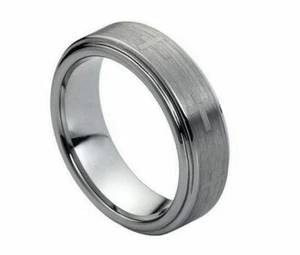 Free Engraving - 7mm Tungsten Carbide Brushed With Crosses Wedding Band Ring - Picture 1 of 6