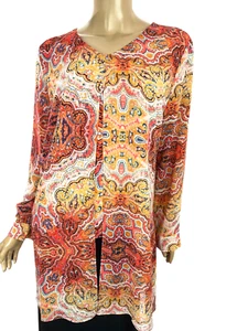 Chico's Sz 1 /M Tunic Top Over Camisole Orange,Blue,White Polyester Long Sleeve - Picture 1 of 6
