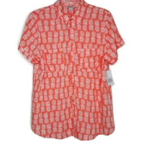 Croft & Barrow Damen Bluse Größe M Kurzarm Knopfleiste Rosa Weiß Kokos - Bild 1 von 11