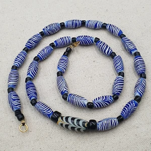 Vintage Venetian Style Feather Design Glass Beaded Necklace - Picture 1 of 20