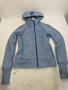Sudadera con Capucha Lululemon Para Mujer Azul Blanco Rayas Buceo Cremallera Completa - Talla 2 - Imagen 1 de 22