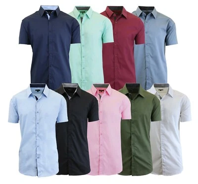 Camisa de vestir para hombre ajustada lisa manga corta con botones (tallas, S-5XL) *TOTALMENTE NUEVA* Foto 1 de 4