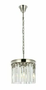 Chandelier Polished Nickel Kitchen Island Crystal Pendant 3 Light Fixture 12 in - Picture 1 of 9