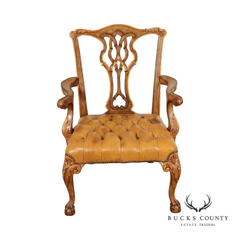 Maitland Smith Chippendale Style Tufted Leather Armchair Cover