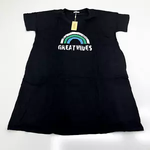 Ekouaer Black Graphic Print Short Sleeve V-Neck Nightgown Women's Size 2XL NEW - Picture 1 of 6