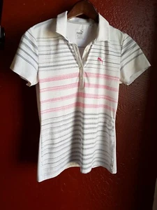 Puma Golf Women's Dot Stripe Polo Peacoat/White/Pink/Blue Size SM Dry Cell - Picture 1 of 11