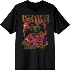 Led Zeppelin Usa 1977 Crew Neck Short Sleeve Black T-Shirt, Rock Band Tee - Picture 1 of 3