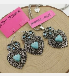 Jewelry Betsey Johnson Rhinestone Hollow Pattern Turquoise Necklace Earring hot - Picture 1 of 4