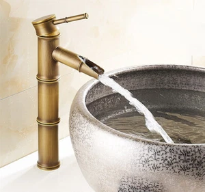 Bamboo Style Waterfall Antique Brass Mixer Tap Bathroom Sink Faucet 2an016 - Picture 1 of 9