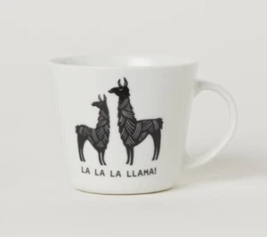 H&M Home LA LA LA LLAMA! Lamas & Cactus weiß + schwarz Porzellan Kaffee Tee Becher - Bild 1 von 9