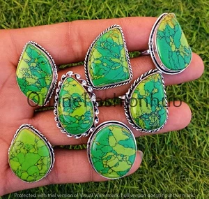New Year Green Turquoise Gemstone Rings Lot 925 Sterling Silver Plated Jewelry - Picture 1 of 3