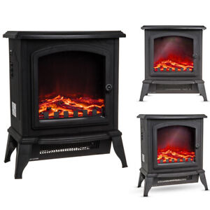 2000W Electric Fireplace Stove Heater Fire Place Flame Effect Freestanding Black