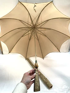 Rare Rainshield British Make Vintage Umbrella With Lace Pouch Ecru Colour 84cm - Picture 1 of 8