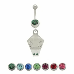 14g Belly Button Ring Surgical Steel Dangling Tribal Etched Design with CZ Jewel - Picture 1 of 1