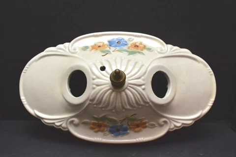 Antique Vtg Art Deco Flush Mount Ceiling Fixture Light Porcelain Ceramic 11" Cover