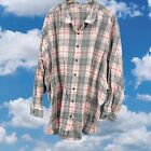 Woman Within Top 2X 26/28 Button Up Soft Flannel Cotton Plaid Gray Pink Casual