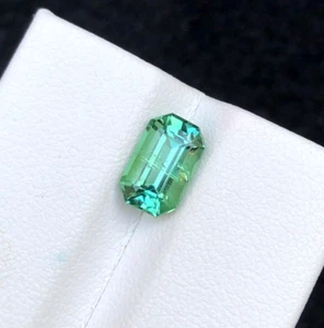 1.94 Carat Natural emerald shape cut green tourmaline from Afghanistan - Picture 1 of 7