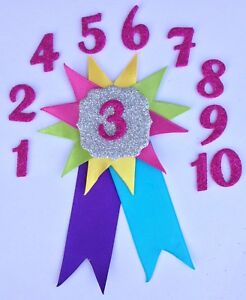 Rosette Rainbow Birthday Hair Bow Badge Brooch Hair Bow Clip Age Numbers 1 - 100