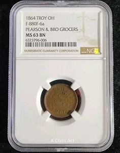 1863 Pearson & Bros Lebensmittelgeschäft Medaille. Troy, Ohio. F-880F-6a. NGC MS63 Brandneu CB1136 - Bild 1 von 4