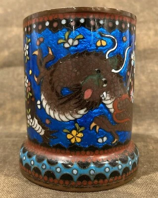 Старинный китайский медный клуазоне эмаль императорский дракон щетка горшок карандаш сосуд - Изображение 1 из 4