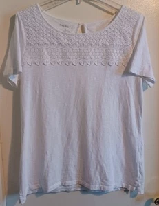 Talbots Womens White Size Medium Lace Accent Front Tee Shirt T-Shirt Short Slve - Picture 1 of 9