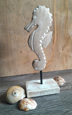 Shabby Seepferdchen Figur Aufsteller Sockel Mango Holz Maritime Deko 21cm - Bild 1 von 4