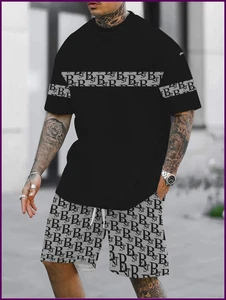 Ensemble short homme manches courtes imprimé en 3D été neuf été été décontracté - Photo 1/26