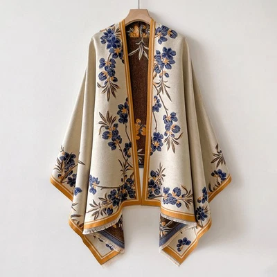 Mantón Floral Reversible Envoltura Poncho Manta Bufanda Otoño Invierno Borla Flecos Foto 1 de 4