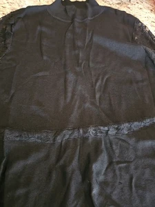 INC OX Lace Peplum Deep Black Long Sleeve - Picture 1 of 6