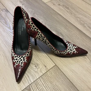 Donald J Pliner Couture Red Gator/ Leopard Print Calf Hair Heels - Picture 1 of 6