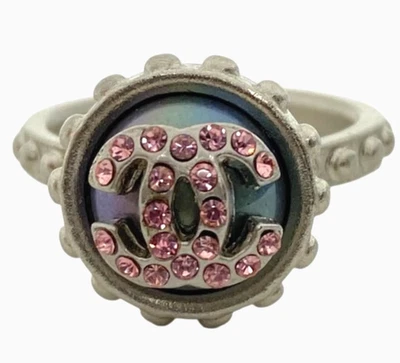 CHANEL Ring Coco CC Mark Logo JP14 US6.75 EU54 Rhinestone Silver Metal 02C Stamp - Image 1 of 4