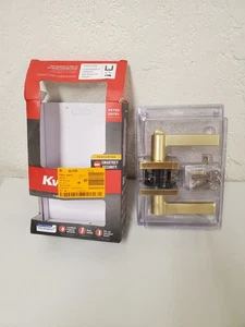 Kwikset Halifax quadratischer satinierter Messing gleichschließend Eingangstürgriff mit SmartKey - Bild 1 von 11