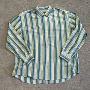Camisa Tommy Bahama Para Hombre XXL 2XL Azul Verde Rayas Seda Abotonada Manga Larga - Imagen 1 de 10