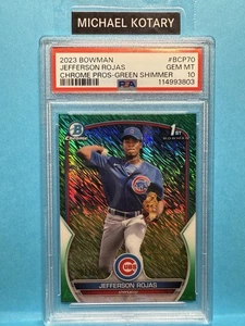 JEFFERSON ROJAS 2023 BOWMAN CHROME GREEN SHIMMER PSA 10 31/99 Cubs 1st Bcp70 - Picture 1 of 2